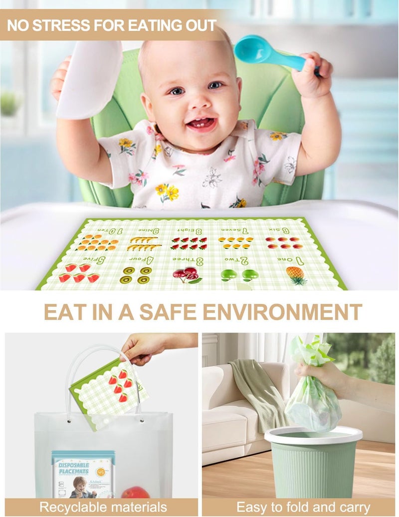 KAshack 45 Pack Sticky Disposable Placemats for Baby & Toddlers,Cute Number Fruit Toddler Placemat 12"x18" Kids Table Mat for Party,Picnic Table,Restaurants Dining Table Travel Essentials for Toddlers - Image 5